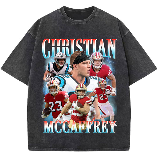 Christian Mccaffrey Washed T-shirt, Vintage Sport T Shirt,Football Tee Shirt, Unisex Short Sleeve