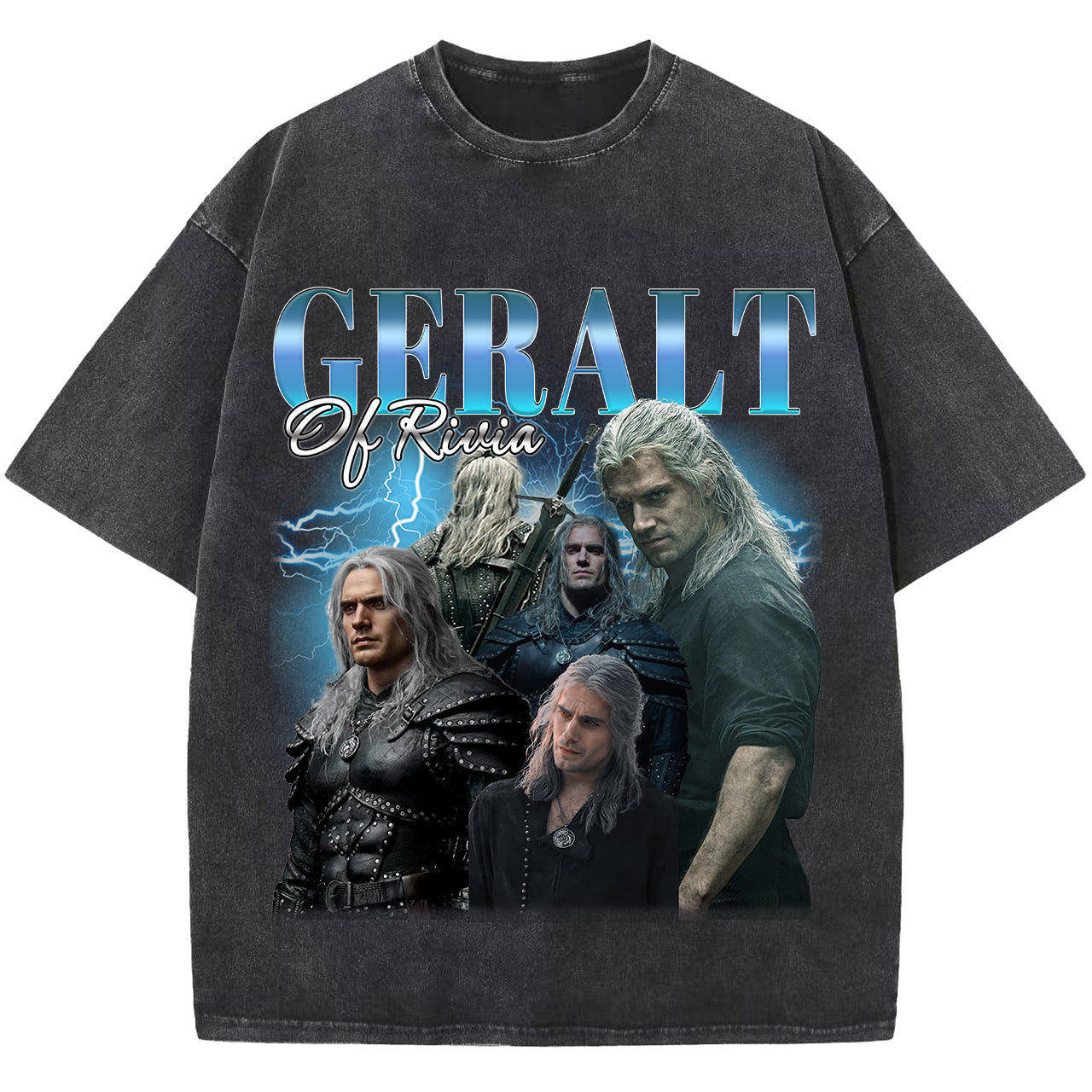 Geralt of Rivia T-shirt, Vintage T shirt Washed Black Tee Shirt, Unisex Short Sleeve