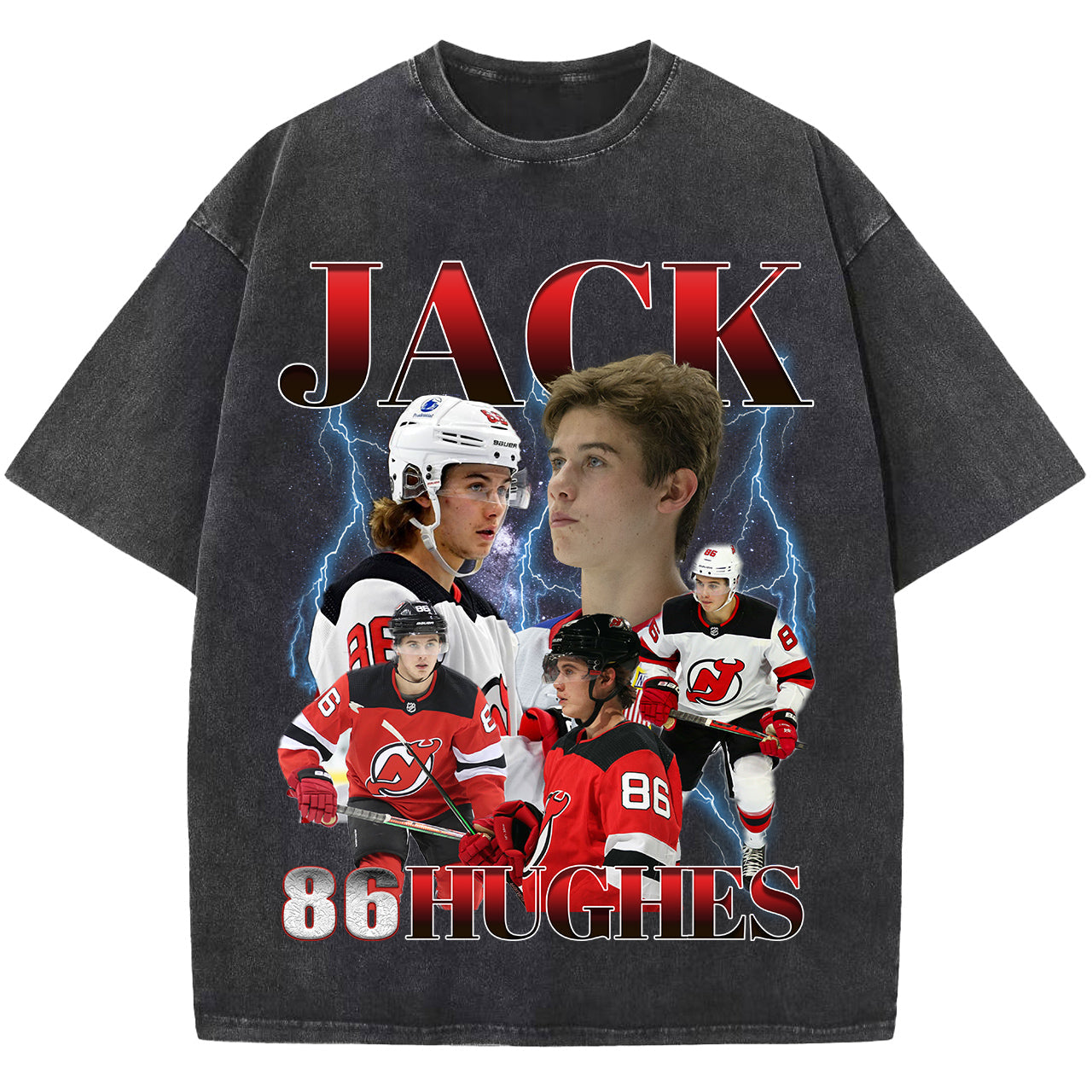 Jack Hughes Washed T-shirt, Vintage Sport T Shirt,Hockey Tee Shirt, Unisex Short Sleeve