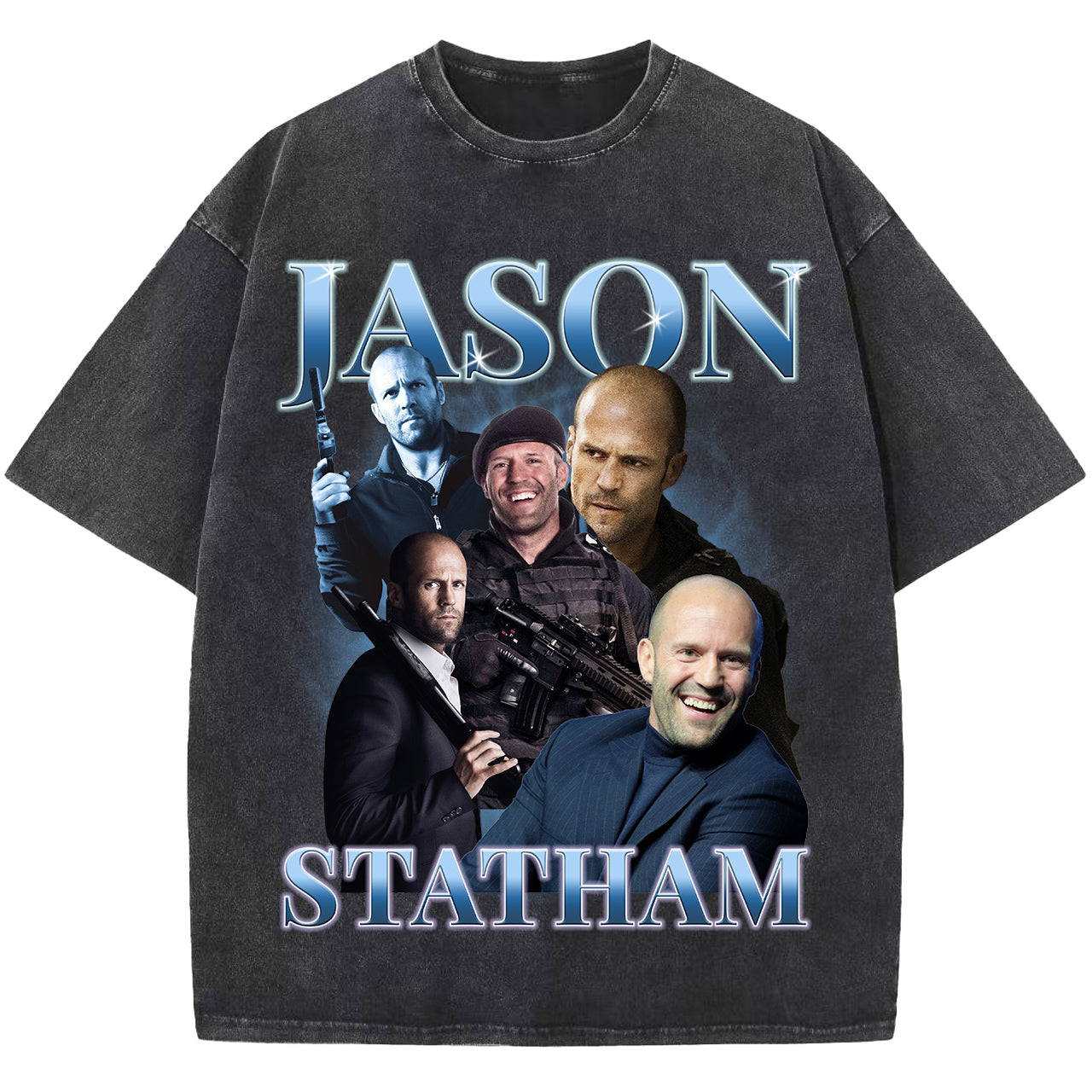 Jason Statham T-shirt, Vintage Washed Black T shirt,Star Tee Shirt, Unisex Short Sleeve