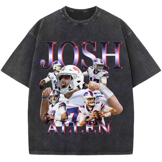 Josh Allen Washed T-shirt, Vintage Sport T Shirt,Football Tee Shirt, Unisex Short Sleeve