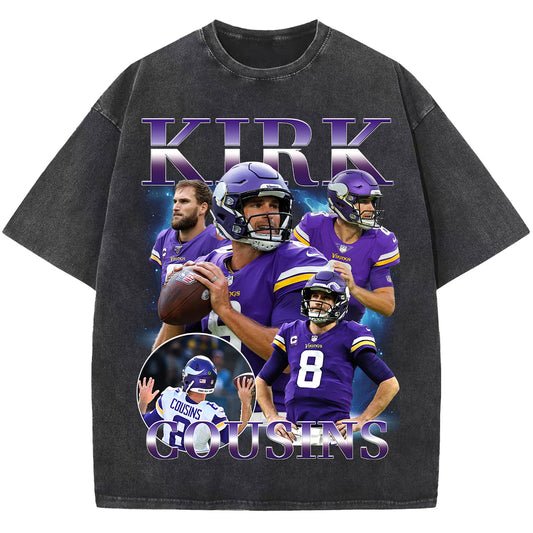 Kirk Cousins Washed T-shirt, Vintage Sport T Shirt,Football Tee Shirt, Unisex Short Sleeve